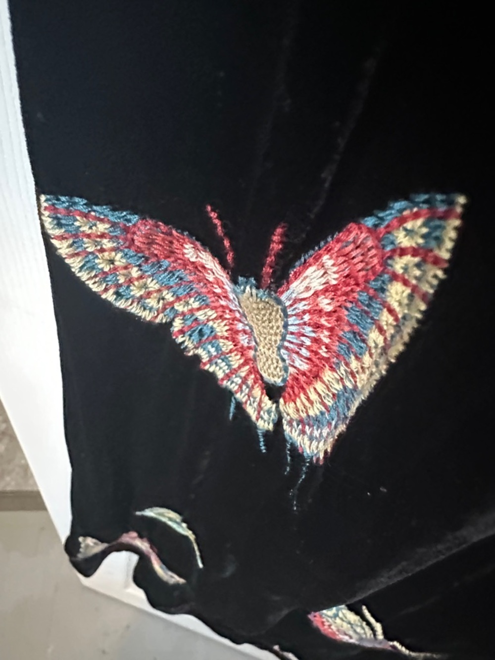 Johnny Was Black Velvet pant with Multicolor Butterfly Embroidery - Picture 5 of 6
